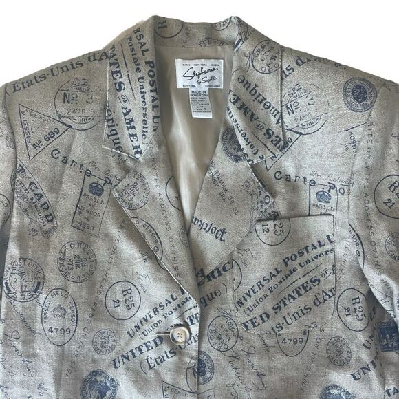 Vtg Stephanie by Suzelle Universal Postal Linen Blazer Jacket Women’s Sz Small - Picture 3 of 7